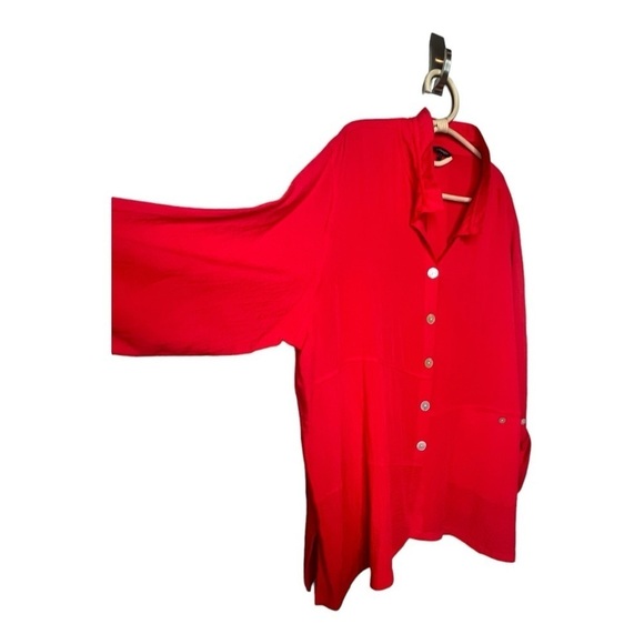 JOHN MARK Red Asymmetrical Stand Up Collar Tunic Shacket Womens Size 3X NEW - Picture 3 of 16